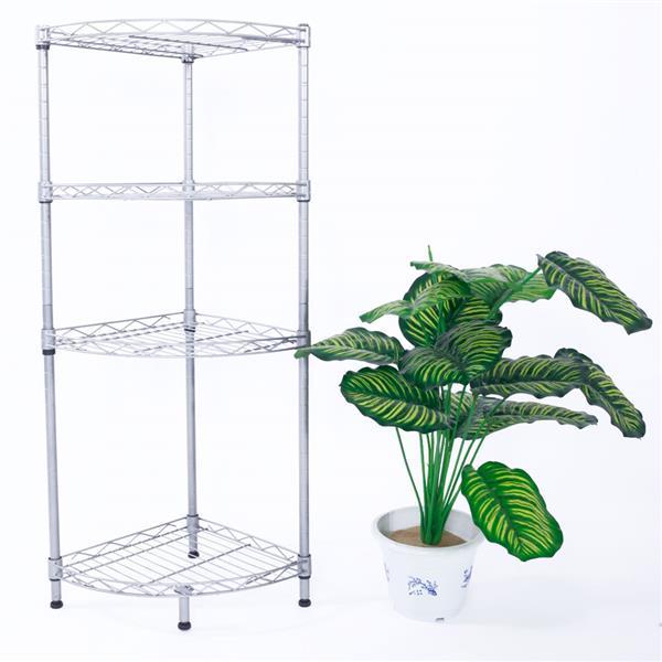 Bathroom Carbon Steel Fan-shaped 4-layer Corner shelf - Silver Gray
