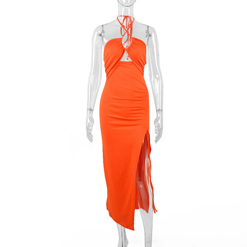 Sexy Halter-neck Lace-up Split Summer Y2K Fashion Party Beach Long Dresses