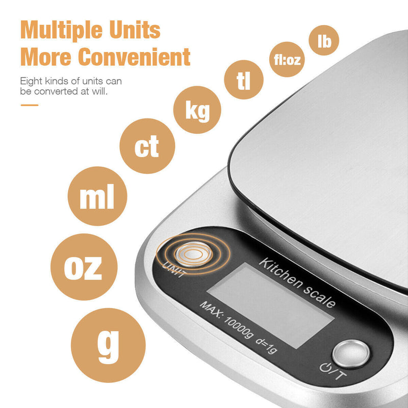 Digital Kitchen Food Diet Multifunction Weight Balance 22lbs 1g Stainless Steel  Scale