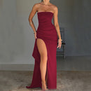 Strapless Split Long Dress Summer Fashion Pleated Bridesmaid Dress