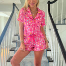 Ladies' red Christmas candy cane printed short sleeves, shorts, pajamas, summer home wear