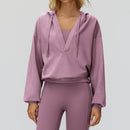 Women's Large hooded large V-neck, loose and comfortable outerwear, outdoor running jacket