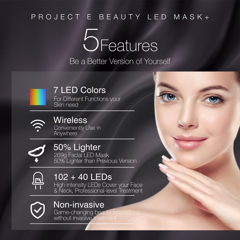 Project E Beauty Wireless 7 Color LED Mask Neck Photon Light Skin Reju