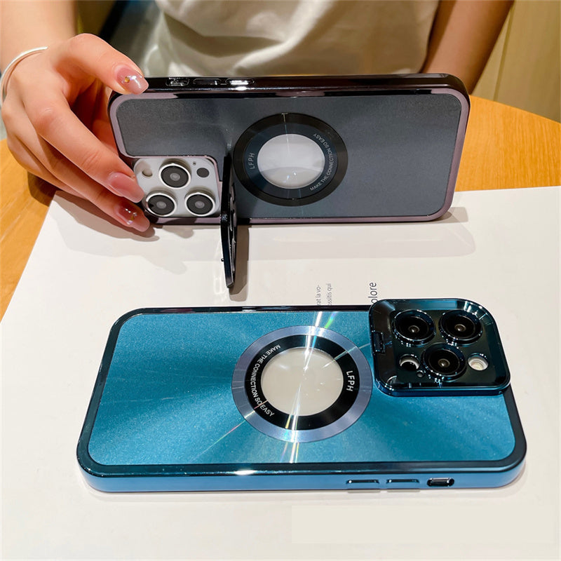 Electroplated Phone Luxury Case CD Pattern Magsafe Bracket Case For 12 13 14 Pro Max Invisible Camera Stand Holder Lens Holder Magnetic Suction