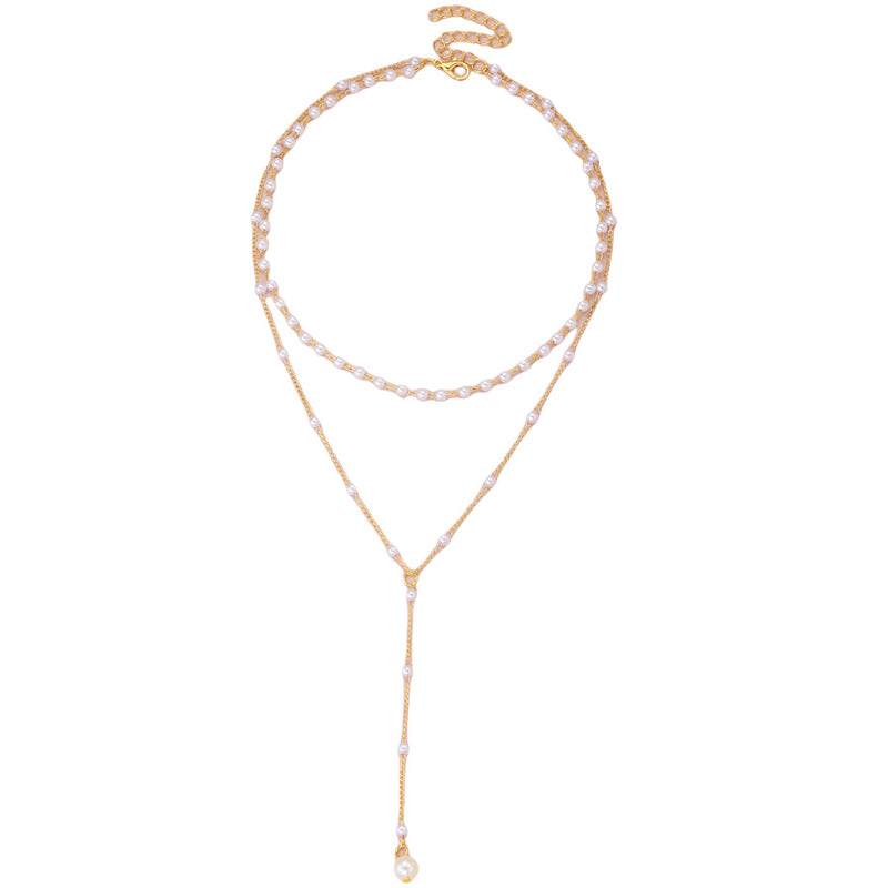 Fashion Y style imitation pearl fringe double layer necklace accessories