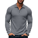Men's classic casual American lapel button long sleeve T-shirt stretch polo shirt