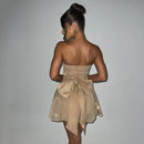 Tube Top Lace Dress With Back Bow-knot Fashion Temperament Mesh Stitching Off-neck Short Skirt