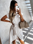 Cross-border spring summer new striped print casual fashion dress