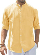 Men's Stand Collar Spring Autumn long sleeve solid color linen cotton shirt