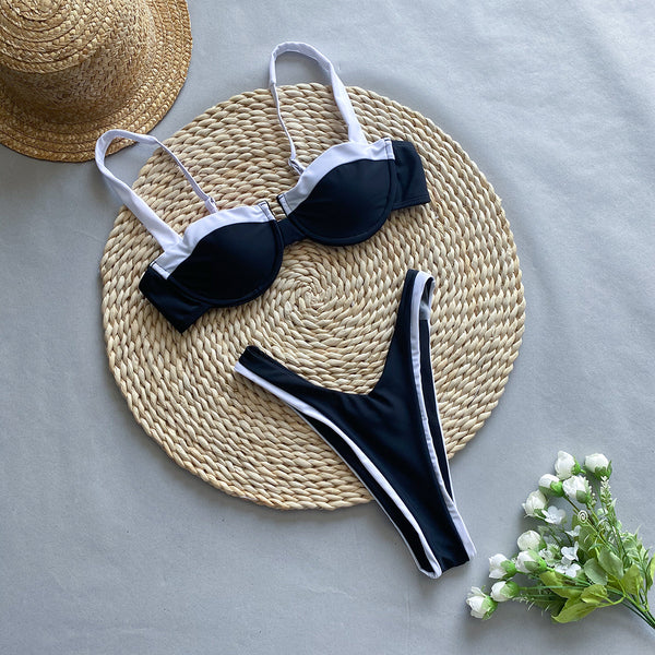 Women's Black and White push-up separate swimsuit bikini