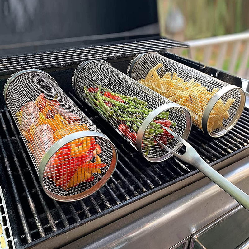 Portable Rolling Grilling BBQ Metal Basket