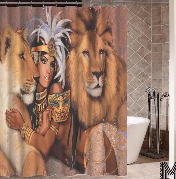 Art Design Graffiti Art Hip Hop African Girl with Black Hair Big Earring with Modern Building Shower Curtain