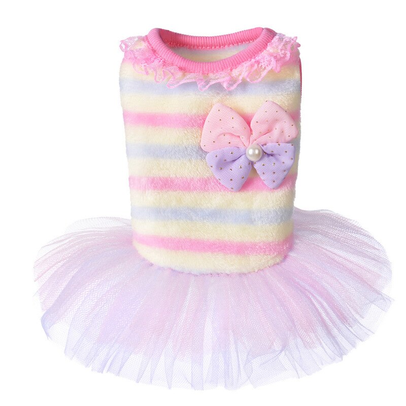 Dog Clothes Mesh Dress Princess Dress Cute Cat Teddy Small Dog Pet Clothing Flannel Autumn and Winter Clothing Pet Accessories