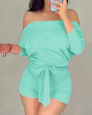 Rose solid color casual romper shorts