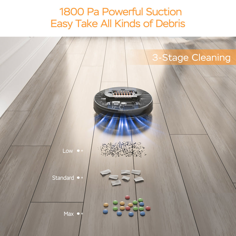 Geek Smart Robot Vacuum Cleaner G6 Plus, Ultra-Thin, 1800Pa Strong Suction, Automatic Self-Charging, Wi-Fi Connectivity, App Control, Custom Cleaning