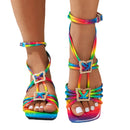 European And American Style Square Toe Flat Bottom Catwalk Fashion Sandals