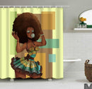 Art Design Graffiti Art Hip Hop African Girl with Black Hair Big Earring with Modern Building Shower Curtain