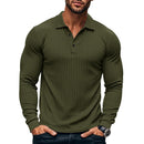 Men's classic casual American lapel button long sleeve T-shirt stretch polo shirt