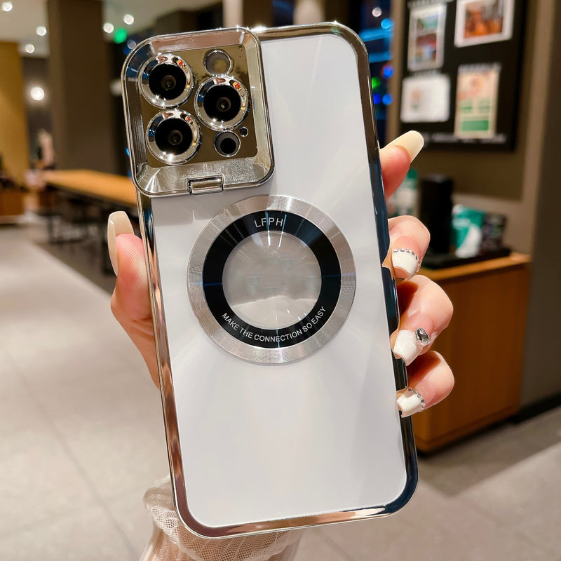 Electroplated Phone Luxury Case CD Pattern Magsafe Bracket Case For 12 13 14 Pro Max Invisible Camera Stand Holder Lens Holder Magnetic Suction
