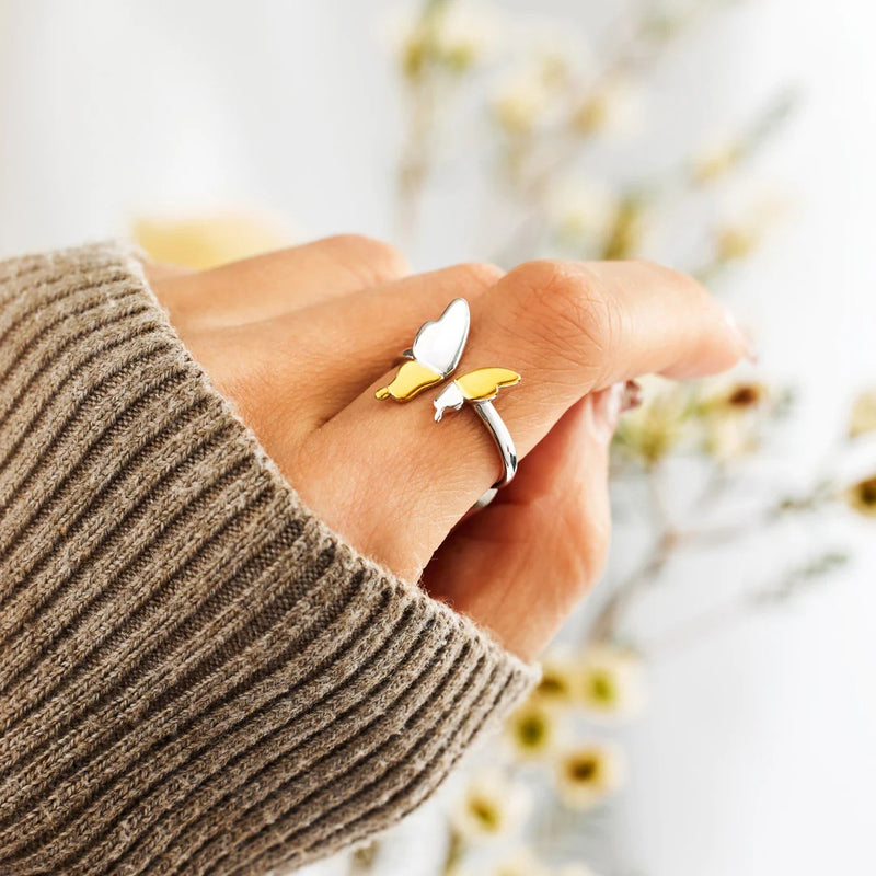 Sterling Silver Flying Butterfly electroplated color separation ring female simple fashion food ring