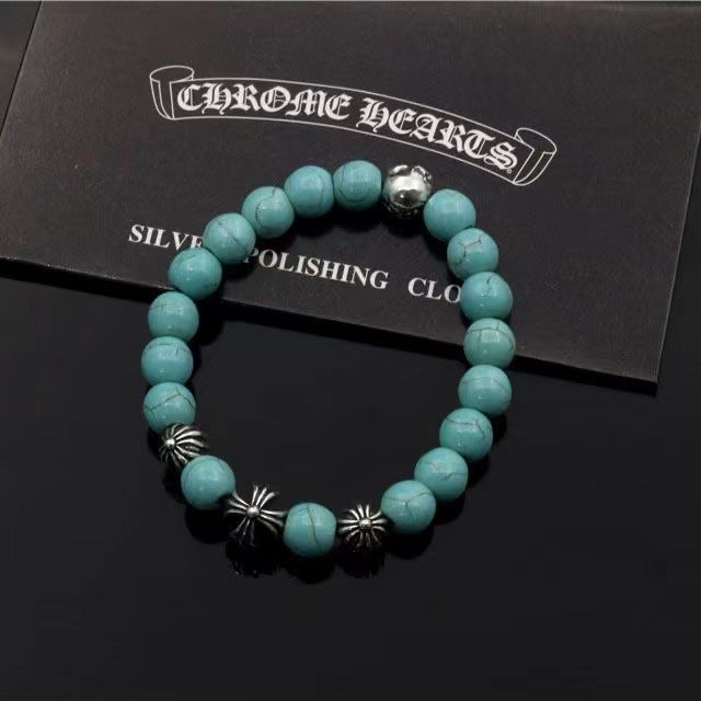 Kroheart vintage do old cross obsidian bracelet Hip Hop punk style couple bracelet