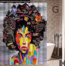 Art Design Graffiti Art Hip Hop African Girl with Black Hair Big Earring with Modern Building Shower Curtain