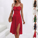 New Polka Dot Print Suspender Dress Summer Sexy Split Long Dresses For Women's Clothing