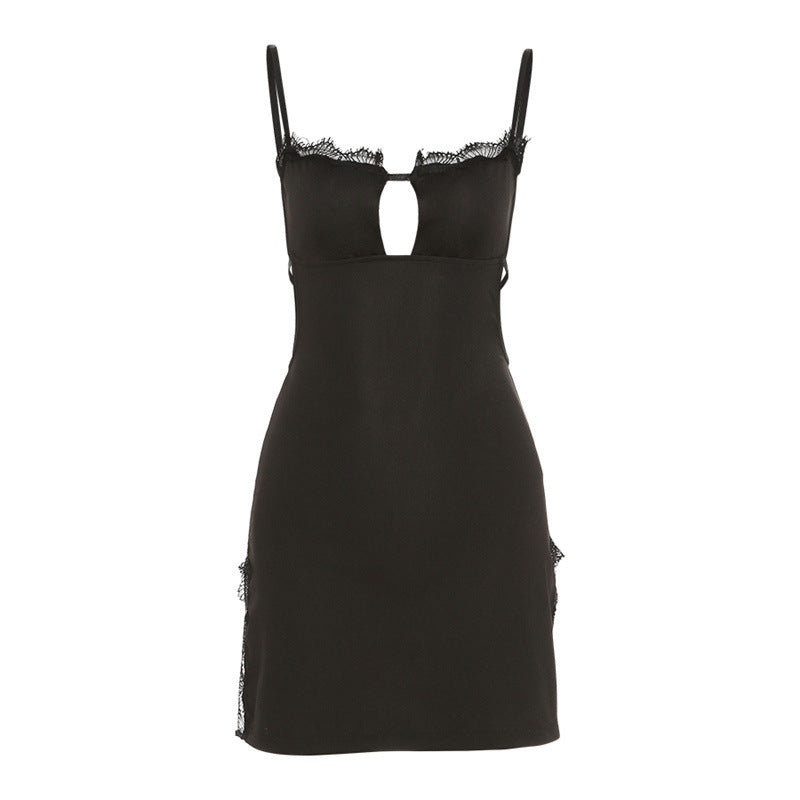 Women's sling a line shoulder fashion sexy backless slit dress