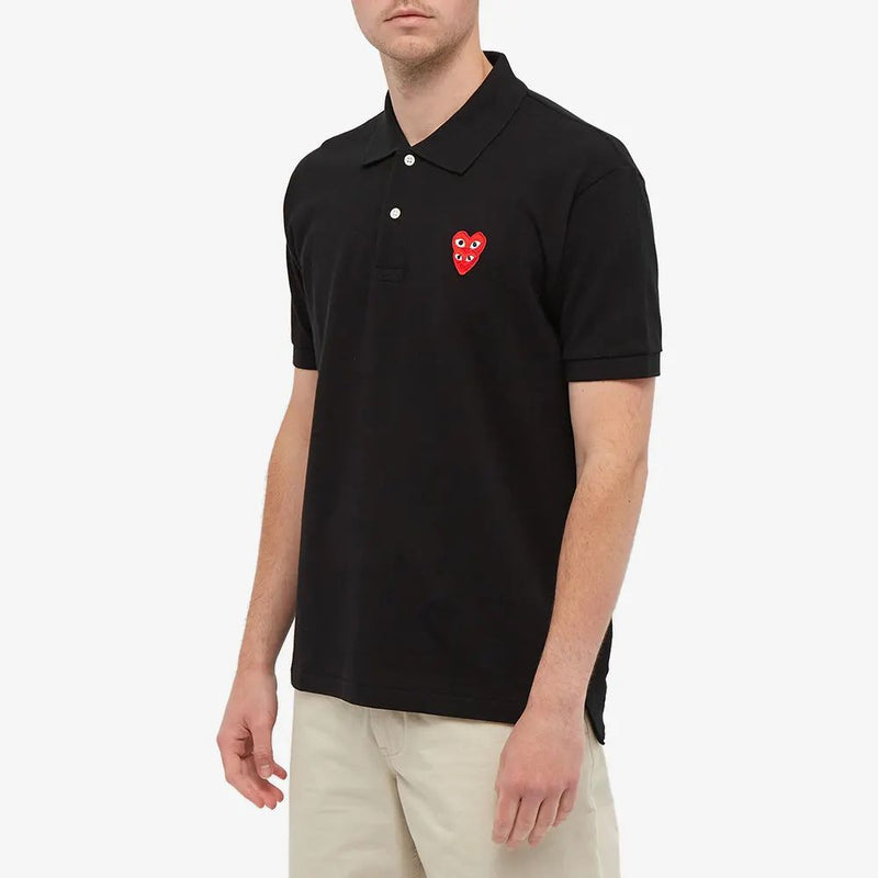 AMI trend PLAY love red heart black heart men's and women's folded heart POLO shirt couple short sleeve lapel T-shirt
