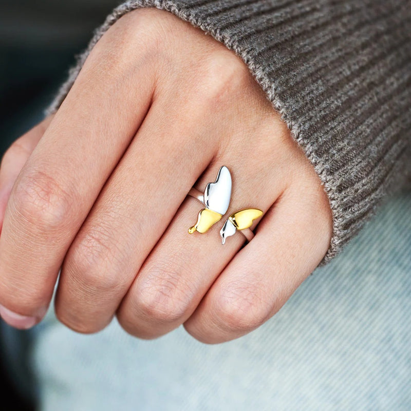 Sterling Silver Flying Butterfly electroplated color separation ring female simple fashion food ring