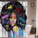 Art Design Graffiti Art Hip Hop African Girl with Black Hair Big Earring with Modern Building Shower Curtain