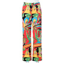 Europe and America women's fall new color print harajuku street high waist casual pants