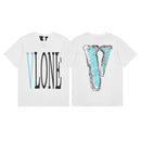 Vlone Fog Fashion brand Big V letter Logo Cherry blossom short sleeve Sketch Embroidery Graffiti print T-shirt