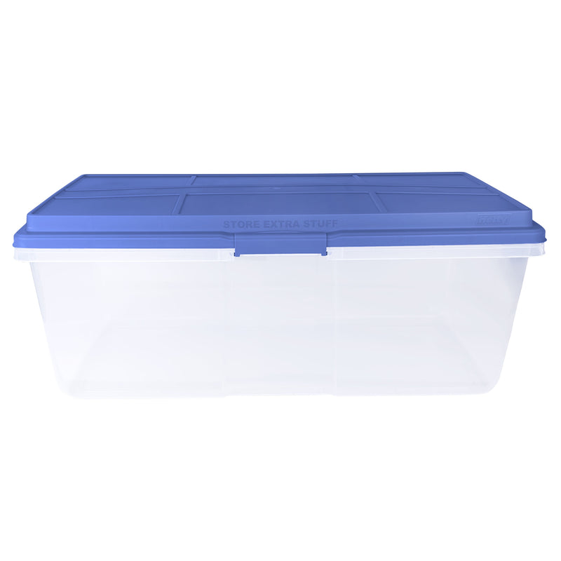 Hefty 113 Qt. Clear Plastic Storage Bin with Blue Hi-Rise Lid