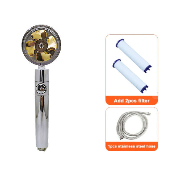 Rotating Shower Head with Rotating 360 Degrees Small Fan ABS Rain High Pressure Spray Nozzle