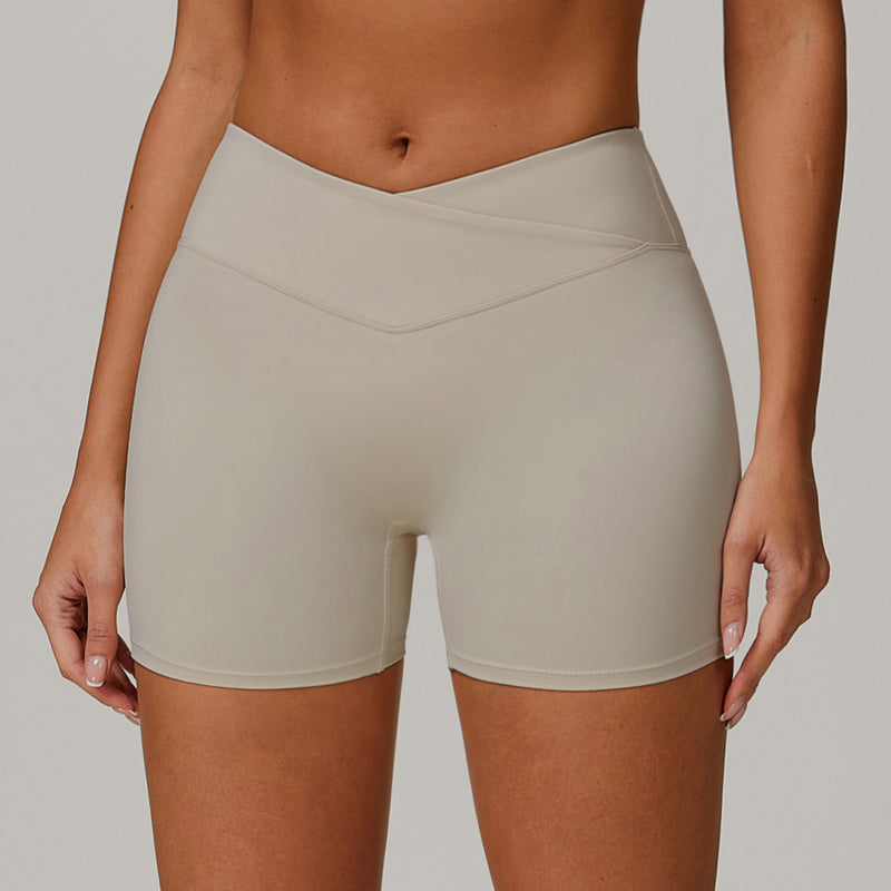 Nude crossover high-waisted yoga shorts Peach tight hip lift sports shorts women wear fitness pants 9177