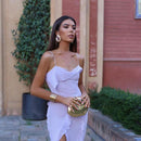 Burst chiffon sexy halter slit ruffled skirt