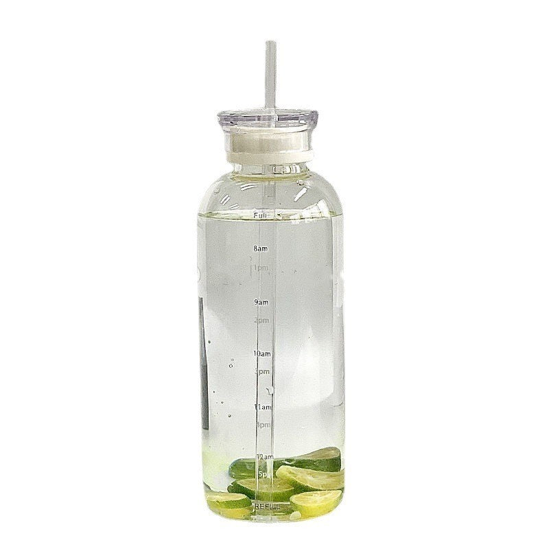 Double Lid Time Scale Tumbler Office Large Capacity Straw Cup High Appearance Level Water Cup