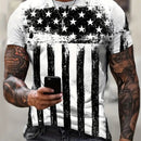 Flag Print Summer T-shirt Vintage 3D digital print round neck short sleeve men's wear