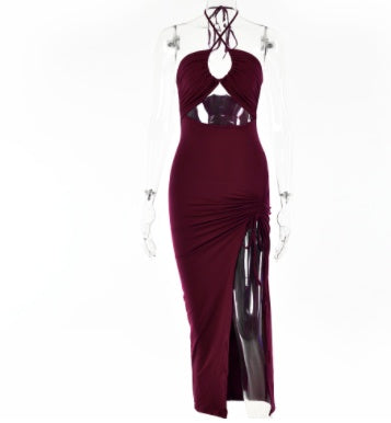 Sexy Halter-neck Lace-up Split Summer Y2K Fashion Party Beach Long Dresses
