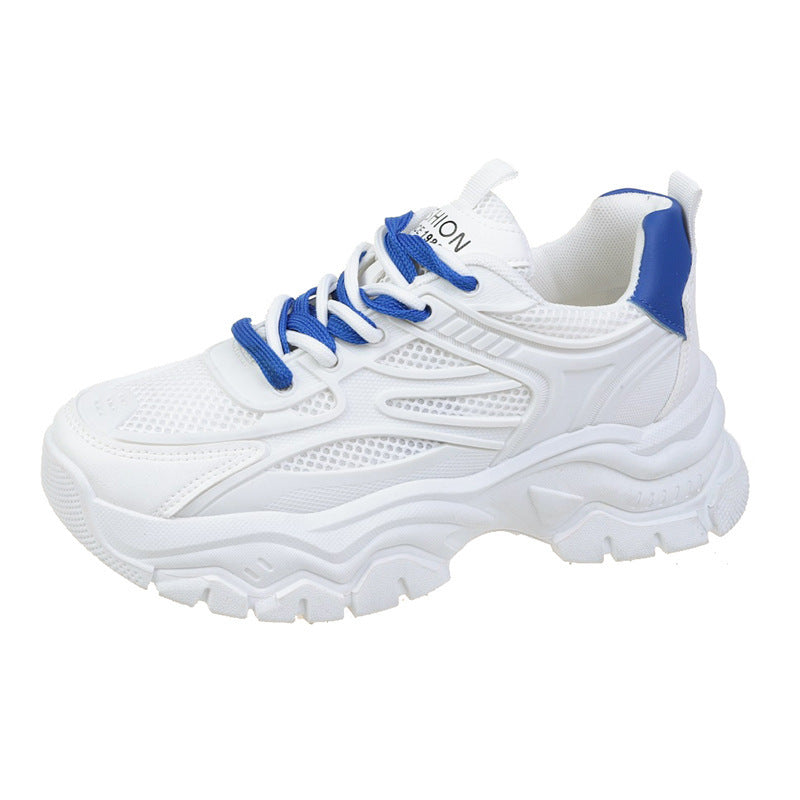 Europe station daddy shoes female Spring and autumn new thick bottom net surface all white shoes leisure breathable ide heighting sports shoes
