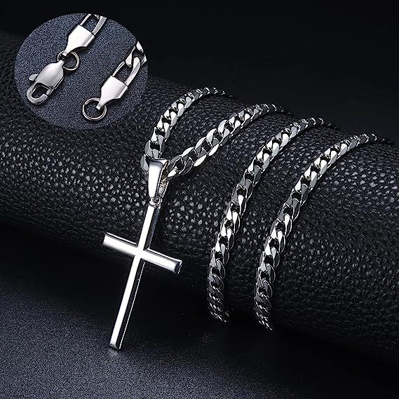 Stainless steel Cuban chain cross pendant necklace