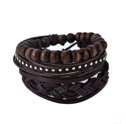 Men Women's Leather Multilayer Bead Bracelet Punk Wrap Bracelets