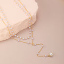 Fashion Y style imitation pearl fringe double layer necklace accessories