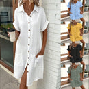 Summer Short Sleeve Shirt Dress Fashion Solid Color Single-breasted