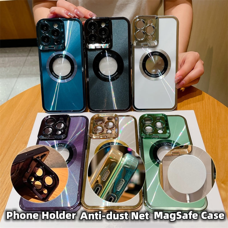 Electroplated Phone Luxury Case CD Pattern Magsafe Bracket Case For 12 13 14 Pro Max Invisible Camera Stand Holder Lens Holder Magnetic Suction
