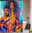 Art Design Graffiti Art Hip Hop African Girl with Black Hair Big Earring with Modern Building Shower Curtain