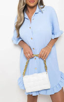 European style summer solid color ruffled sleeves irregular dress shirt