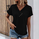 Women's Casual Summer T Shirts Solid Short Sleeve Button V Neck Tops