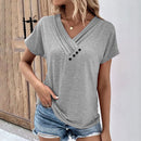 Women's Casual Summer T Shirts Solid Short Sleeve Button V Neck Tops